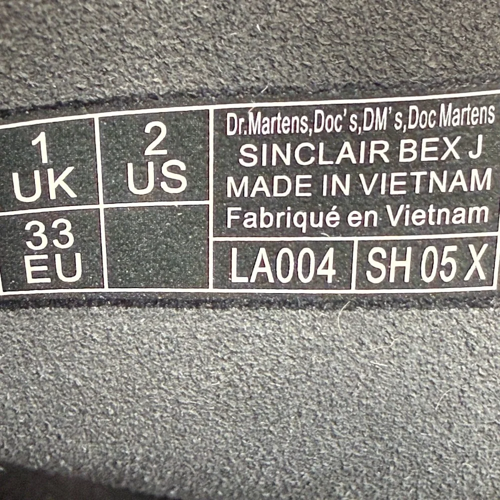 Dr Martens Sinclair Bex J Combat Boots Kids 2 EU 33 Black Patent Leather Punk